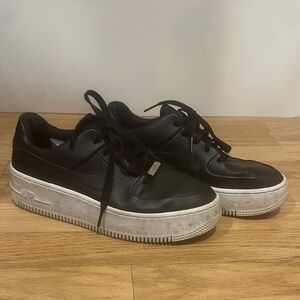 Nike Black Leather Platform Sneakers with White Sole - Women's